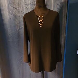 Inc International Concepts - Deep Black Top With 3 Ring Embellishment - XL NWT